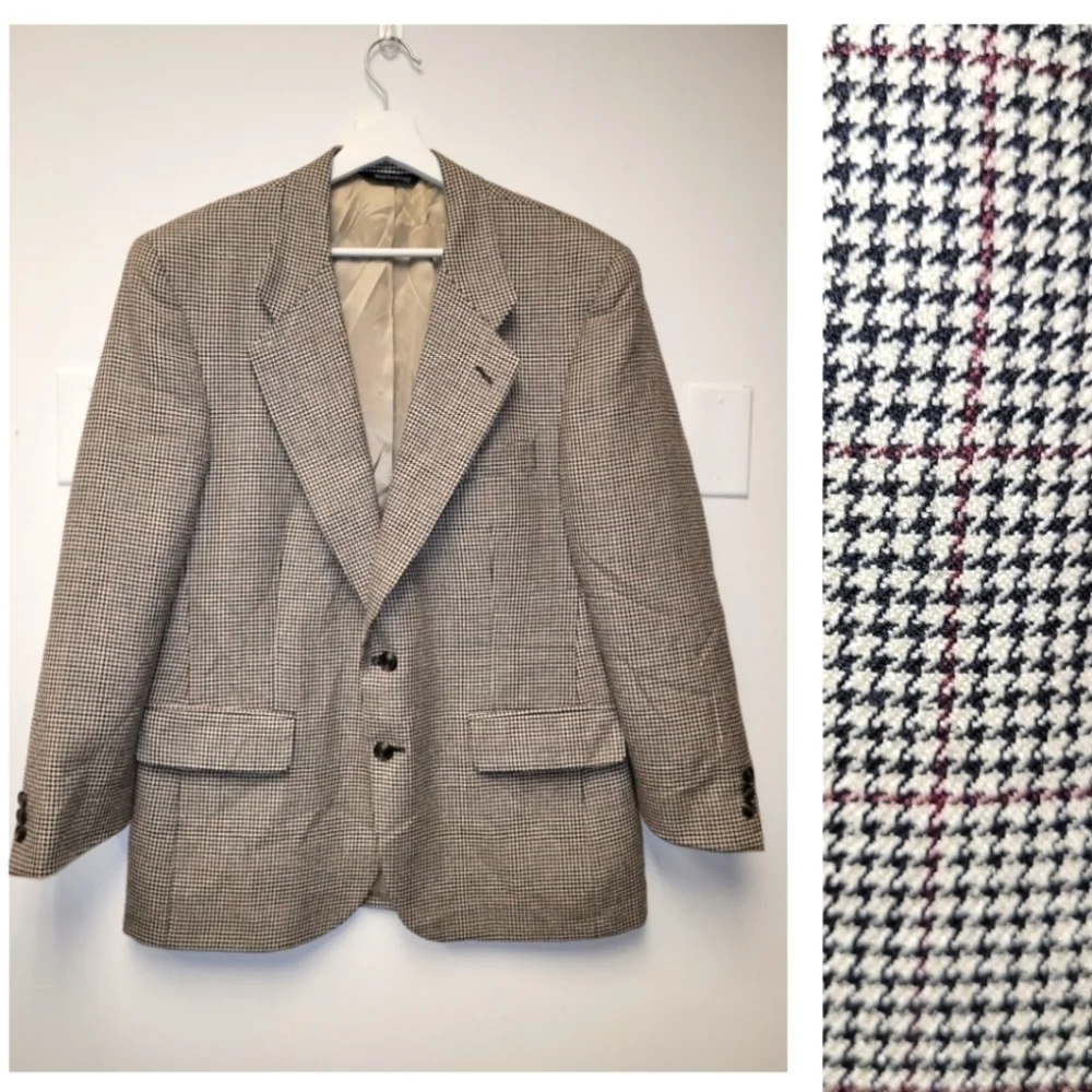 Vintage Burberrys Wool Houndstooth Blazer Saks Fifth Avenue Size Large